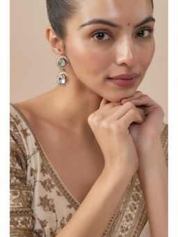 VIVINIA By Vidhi Mehra - Burgundy Gold Plated Green Womens Kundan Polki Dangler Earrings