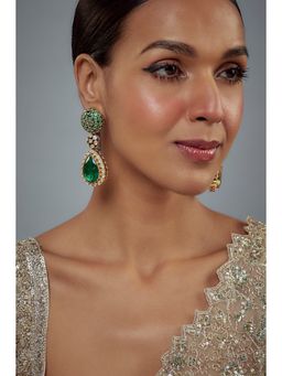 VIVINIA By Vidhi Mehra - Gold Plated Green Kundan Polki Womens Danglers Earrings