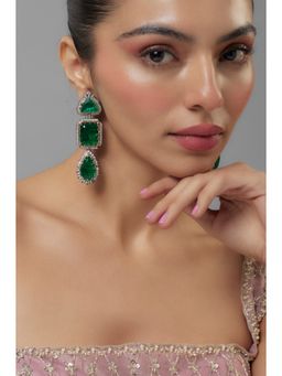 VIVINIA By Vidhi Mehra - Florence Silver Plated Green Zircon Womens Danglers Earrings