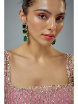 VIVINIA By Vidhi Mehra - Florence Silver Plated Green Zircon Womens Danglers Earrings