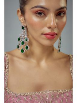 VIVINIA By Vidhi Mehra - Zia Silver Plated Green Zircon Womens Danglers Earrings