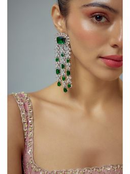 VIVINIA By Vidhi Mehra - Zia Silver Plated Green Zircon Womens Danglers Earrings
