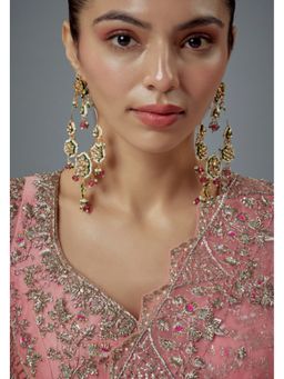 VIVINIA By Vidhi Mehra - Saadgi Gold Plated Pink Kundan Polki Womens Danglers Earrings