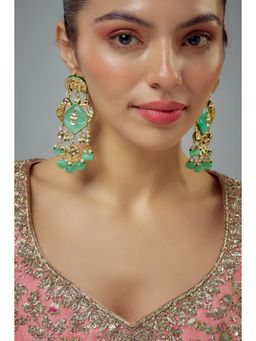 VIVINIA By Vidhi Mehra - Saadgi Gold Plated Green Kundan Polki Womens Danglers Earrings