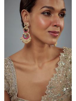 VIVINIA By Vidhi Mehra - Antara Gold Plated Pink Kundan Polki Womens Danglers Earrings
