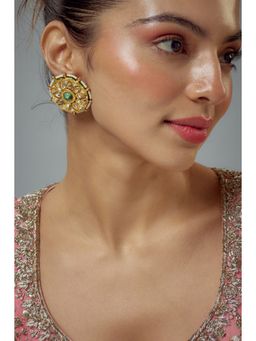 VIVINIA By Vidhi Mehra - Saadgi Gold Plated Green Kundan Polki Womens Studs Earrings