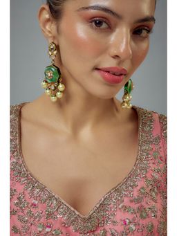 VIVINIA By Vidhi Mehra - Saadgi Gold Plated Green Kundan Polki Womens Drop Earrings