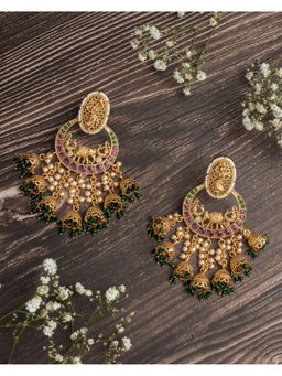 VIVINIA By Vidhi Mehra - Isvaraah 2.0 Gold Plated Green Womens Chandbali Earrings