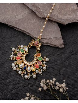 VIVINIA By Vidhi Mehra - Gold Plated Multicolored Womens Kundan Polki Maangtikka