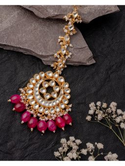 VIVINIA By Vidhi Mehra - Gold Plated Pink Womens Kundan Polki Maangtikka
