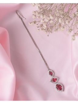 VIVINIA By Vidhi Mehra - Silver Plated Pink Womens Zircon Maangtikka