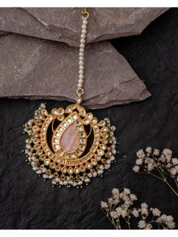 VIVINIA By Vidhi Mehra - Gold Plated Pink Womens Kundan Polki Maangtikka