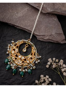 VIVINIA By Vidhi Mehra - Gold Plated Green Womens Kundan Polki Maangtikka