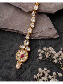 VIVINIA By Vidhi Mehra - Gold Plated Red Womens Kundan Polki Maangtikka