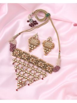 VIVINIA By Vidhi Mehra - Saadgi Gold Plated Pink Womens Choker Necklace Set With Earrings