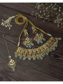 VIVINIA By Vidhi Mehra - Gold Plated Green Womens Kundan Choker NecklaceSets