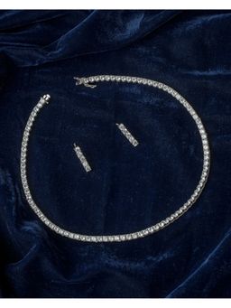 VIVINIA By Vidhi Mehra - Silver Plated Womens Zircon Short Necklace Set With Earrings