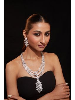 VIVINIA By Vidhi Mehra - Silver Plated Womens Zircon Short Necklace Set With Earrings