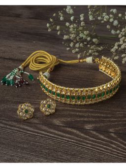 VIVINIA By Vidhi Mehra - Gold Plated Green Womens Kundan Choker Necklace Set With Earrings