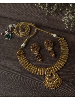 VIVINIA By Vidhi Mehra - Gold Plated Womens Temple Short Necklace Set With Earrings