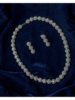 VIVINIA By Vidhi Mehra - Silver Plated Womens Zircon Short Necklace Set With Earrings