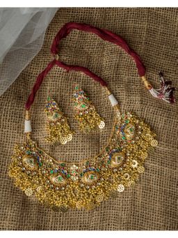 VIVINIA By Vidhi Mehra - Gold Plated Multi Womens Synthetic Stone Necklace Set With Earrings