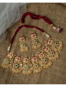 VIVINIA By Vidhi Mehra - Gold Plated Green Womens Kundan Polki Necklace Set With Earrings