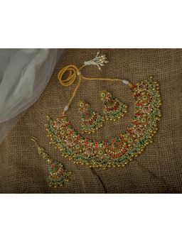 VIVINIA By Vidhi Mehra - Gold Plated Pink Womens Synthetic Stone NecklaceSets