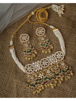 VIVINIA By Vidhi Mehra - Gold Plated Green Womens Kundan Polki Necklace Set With Earrings