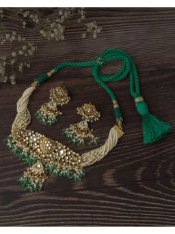 VIVINIA By Vidhi Mehra - Gold Plated Green Womens Choker Necklace Set With Earrings