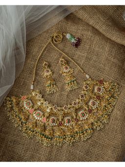 VIVINIA By Vidhi Mehra - Gold Plated Multicolored Womens Kundan Polki Necklace Set With Earrings