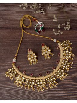 VIVINIA By Vidhi Mehra - Saadgi Gold Plated Red Womens Short Necklace Set With Earrings