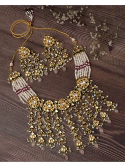 VIVINIA By Vidhi Mehra - Saadgi Gold Plated Green Womens Choker Necklace Set With Earrings
