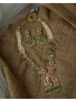 VIVINIA By Vidhi Mehra - Gold Plated Multicolored Womens Kundan Polki Necklace Set With Earrings