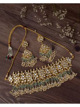 VIVINIA By Vidhi Mehra - Saadgi Gold Plated Green Womens Choker Necklace Set With Earrings