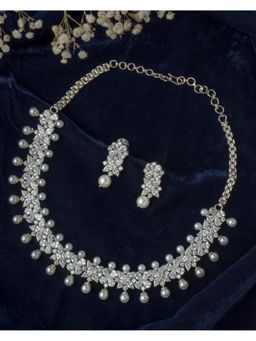 VIVINIA By Vidhi Mehra - Silver Plated Womens Zircon Choker Necklace Set With Earrings