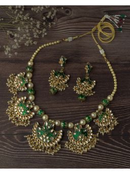 VIVINIA By Vidhi Mehra - Gold Plated Green Womens Short Necklace Set With Earrings