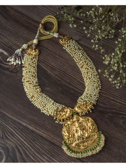 VIVINIA By Vidhi Mehra - Gold Plated Green And White Womens Temple Long Necklace