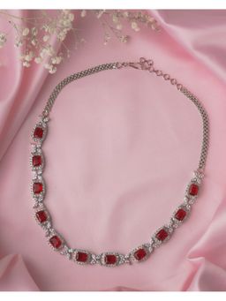 VIVINIA By Vidhi Mehra - Silver Plated Red Womens Short Necklace Set