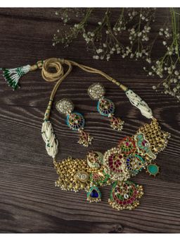 VIVINIA By Vidhi Mehra - Gold Plated Multicolored Womens Kundan Choker Necklace Set