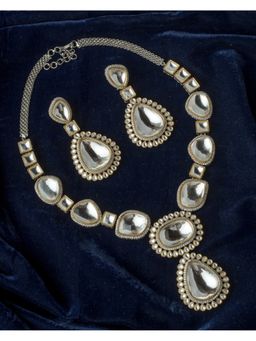 VIVINIA By Vidhi Mehra - Silver Plated Gold Womens Kundan Short Necklace Set With Earrings