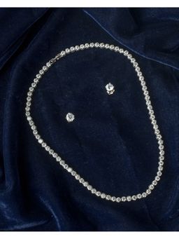 VIVINIA By Vidhi Mehra - Silver Plated Womens Zircon Short Necklace Set With Earrings