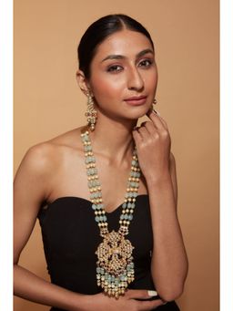 VIVINIA By Vidhi Mehra - Aatman Gold Plated Green Womens Kundan Polki Necklace Set With Earrings