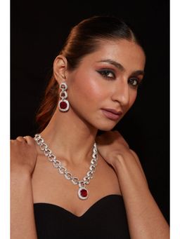 VIVINIA By Vidhi Mehra - Zia Silver Plated Red Womens Ruby Synthetic Zircon Necklace Sets