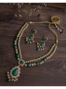 VIVINIA By Vidhi Mehra - Gold Plated Green Womens Short Necklace Set With Earrings