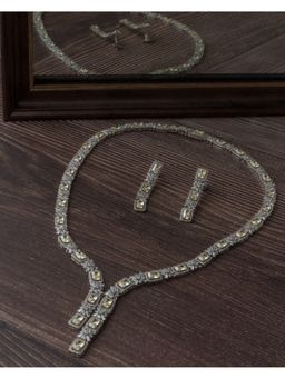 VIVINIA By Vidhi Mehra - Silver Plated Yellow Womens Short Necklace Set With Earrings