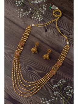VIVINIA By Vidhi Mehra - Isvaraah Gold Plated Womens Temple Long Necklace Set With Earrings