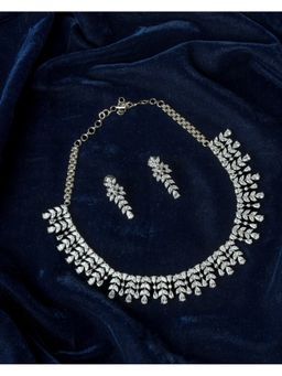 VIVINIA By Vidhi Mehra - Silver Plated Womens Zircon Short Necklace Set With Earrings