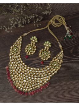 VIVINIA By Vidhi Mehra - Gold Plated Red Womens Short Necklace Set With Earrings