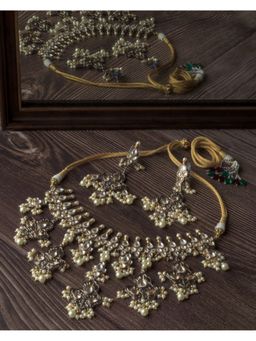 VIVINIA By Vidhi Mehra - Rodium Plated Gold Womens Short Necklace Set With Earrings